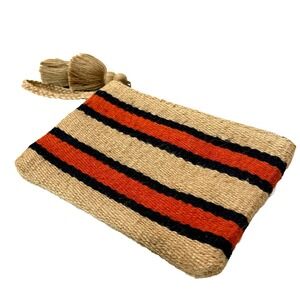 J Jill Jute Woven Clutch Purse Wristlet Tassel Stripe Boho Western Travel Wallet
